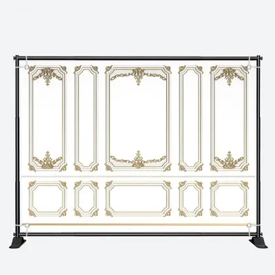 White Golden Pattern Elegant Retro Wall Backdrop - Aperturee