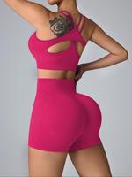Women's Solid Crop Sports Bra & High Waist Skinny Shorts Two-piece Set, Sporty Casual Comfy Breathable for Yoga Gym Workout R...