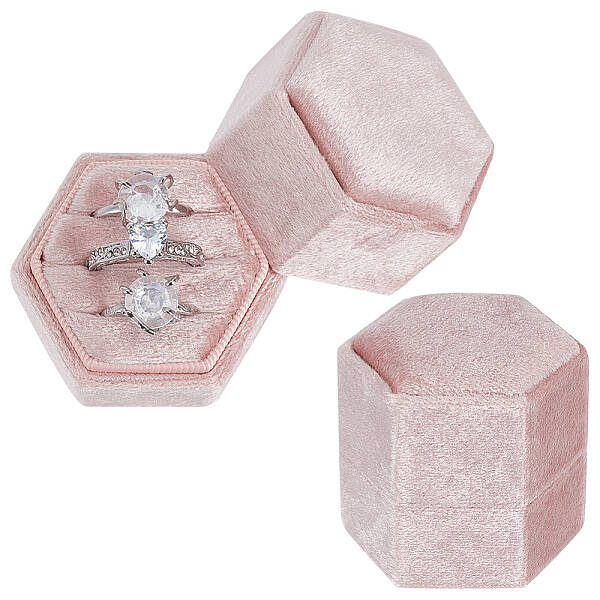 3-Slot Hexagonal Velvet Ring Boxes