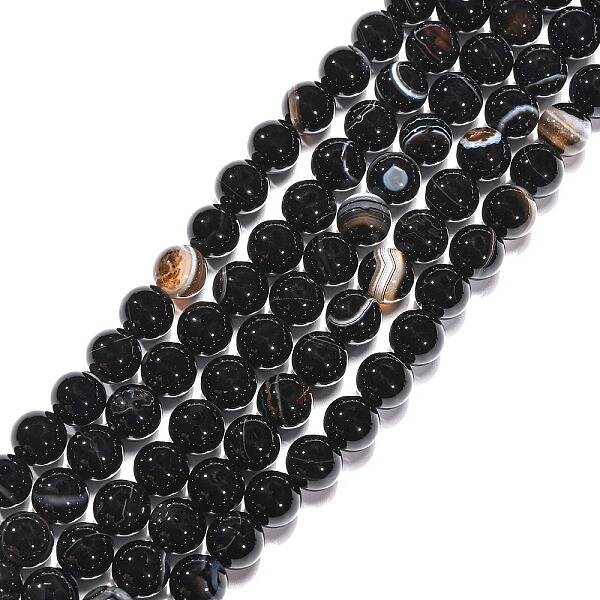 Round Dyed & Heated Natural Black Agate Beads Strands