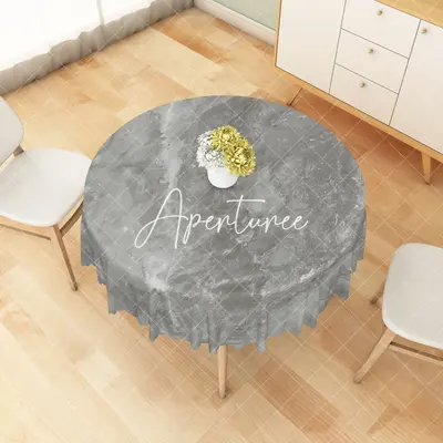 Aperturee Sleek Grey Marble Texture Pattern Edge Tablecloth, Dia 4 ft / 1.2 m, 26.22 USD, round tablecloths, ZJY04610-B