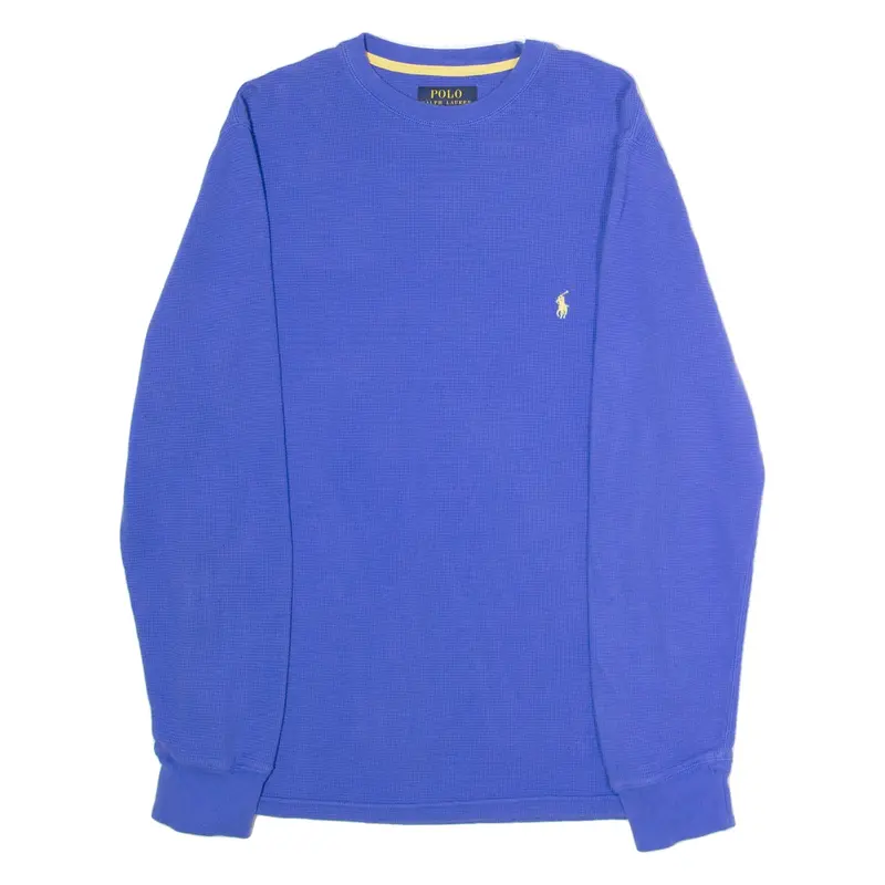 POLO RALPH LAUREN Mens Jumper Blue Crew Neck Waffle Knit M