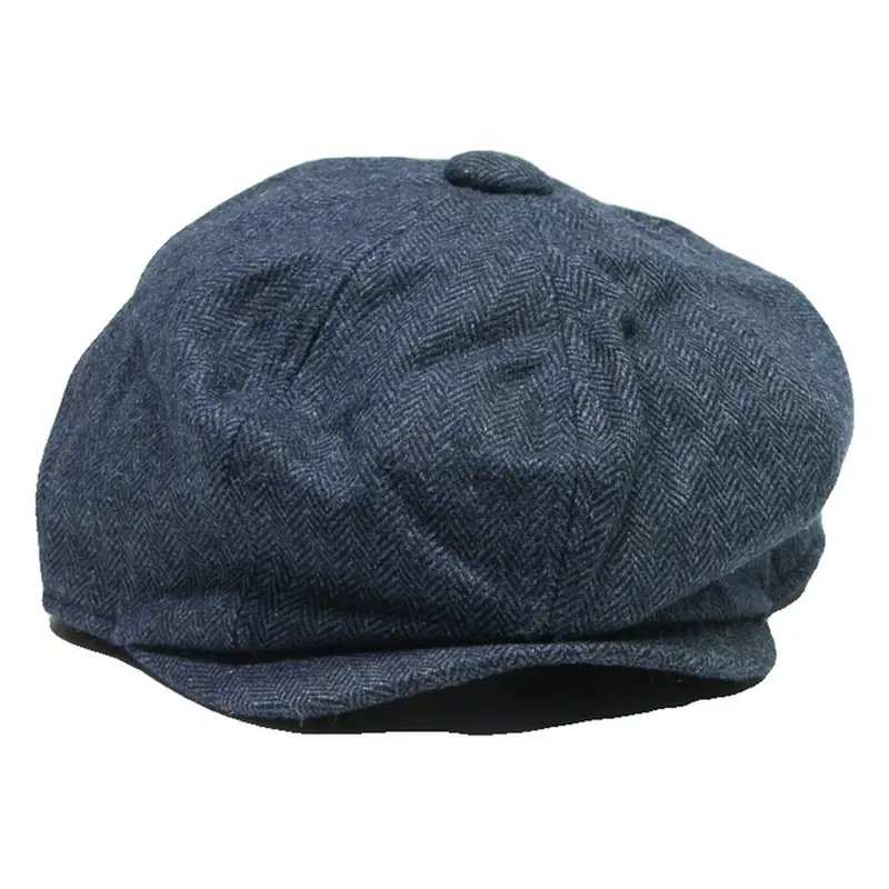 CHELSEA Mens Beret Blue Wool Herringbone L