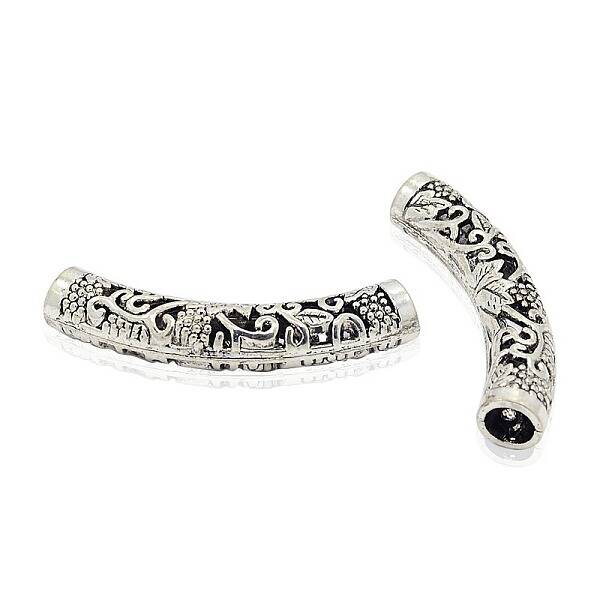 Tibetan Style Alloy Hollow Curved Tube Beads