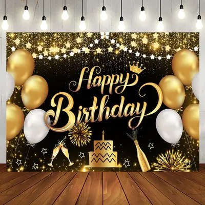 Aperturee Gold Shiny Balloon Cake Birthday Party Backdrop - Aperturee