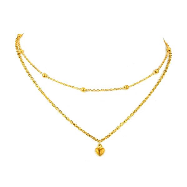 Double Layers Alloy Heart Pendant Necklaces