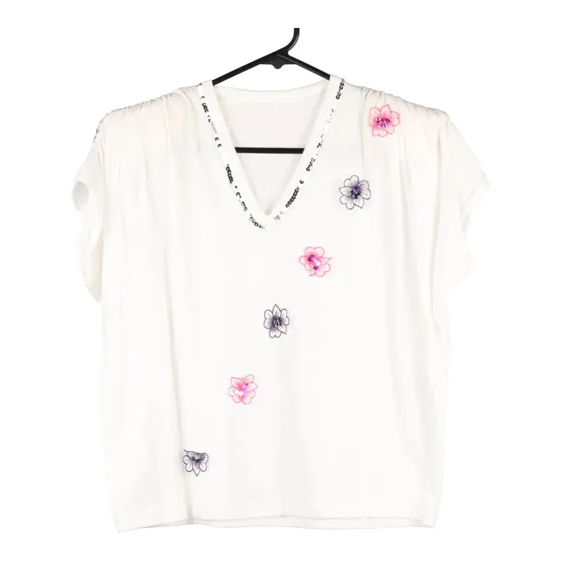 Unbranded Floral Top - Medium White Cotton Blend