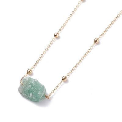 Natural Green Aventurine Raw Stone Pendant Necklace for Women