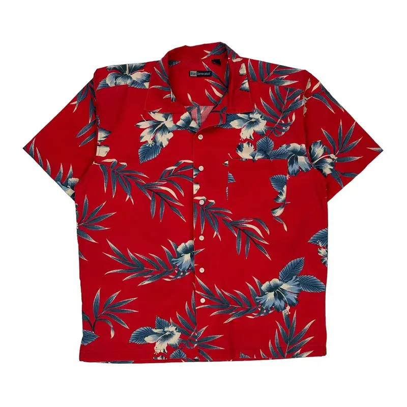 Blue Generation Hawaiian Shirt - Medium Red Cotton Blend