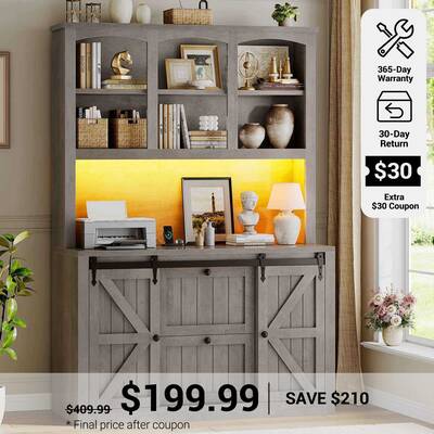 SEDETA | 41 Inch Farmhouse 2 Drawer File Cabinet with Bar Door LED Lights Filing Cabinet fits Legal Letter A4 Size Files with...
