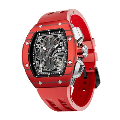 TSAR BOMBA Men's Quartz Watch | Red | Atomic TB8214 | Carbon Fiber Bezel | Luxury Sport Watch | 50M Waterproof Sapphire Glass...
