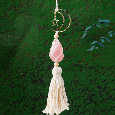 Handmade Macrame Cotton with Natural Rose Quartz Pendant Decorations
