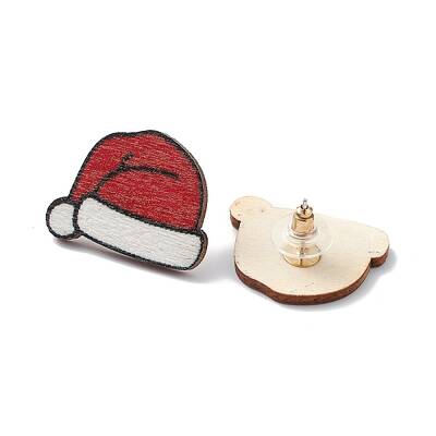 Christmas Printed Wooden Stud Earrings