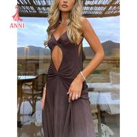 Women Cutout Dress, Sleeveless Off Shoulder V Neck Patchwork  Casual Club Party  Dress Elegant Fashion