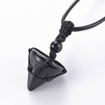 Natural Obsidian Cone Pendant Necklace