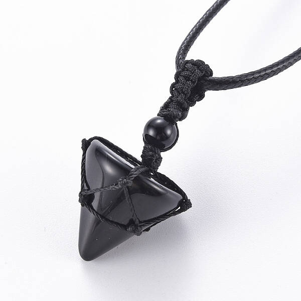 Natural Obsidian Cone Pendant Necklace