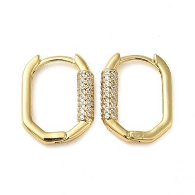 Oval Brass Hoop Earrings with Clear Cubic Zirconia