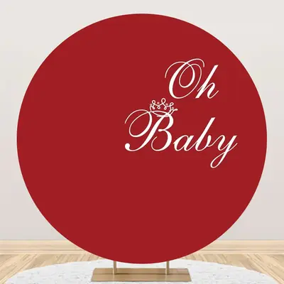 Red White Oh Baby Round Girl Gender Reveal Backdrop - Aperturee