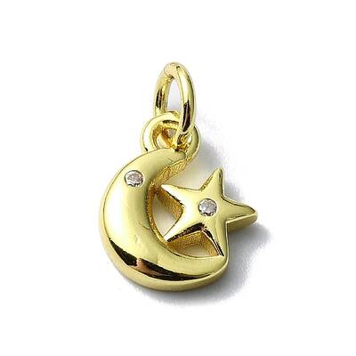 Moon Theme Brass Micro Pave Clear Cubic Zirconia Charms