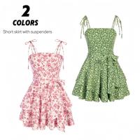Women's All Over Print Tie Shoulder Rompers, Boho Casual Sleeveless Spaghetti Strap Tie Wide Leg Overalls Short Romper Holid...