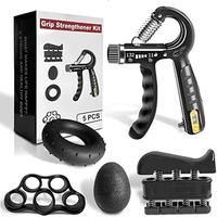 Hand Grip Strengthener Workout Kit (5 Pack), 2 Forearm Grip Adjustable Resistance Hand Gripper, Finger Stretcher, Grip Ring &...