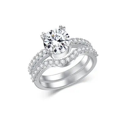 14K White Gold Round Cut Lab Created Diamond & Moissanite Custom Ring 3EX IGI Certified