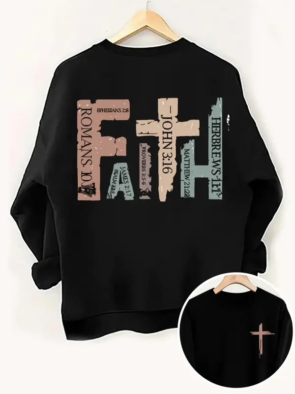 Women's Creative Letter Print Crew Neck Sweatshirt, Casual Long Sleeve Round Neck Pullover for Fall & Winter, Women's Clothes...