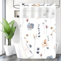 Flower & Leaf Print Decoration Shower Curtain, 1 Count Waterproof Shower Curtain with Hooks, Bathroom Easy Installation Suppl...