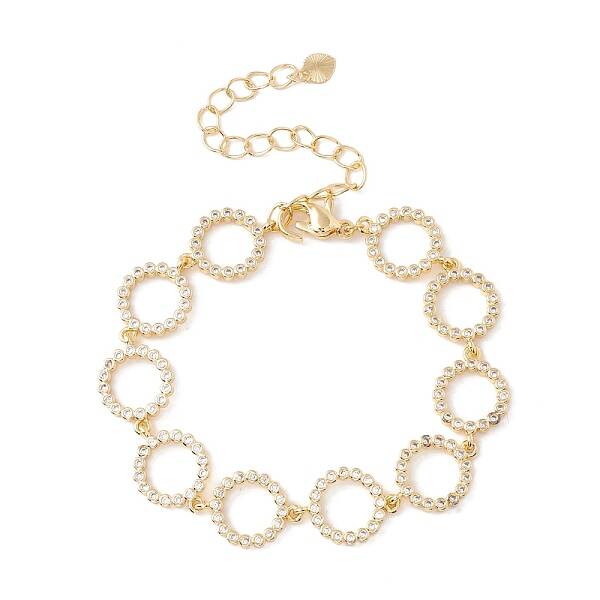 Clear Cubic Zirconia Open Ring Link Chains Bracelet