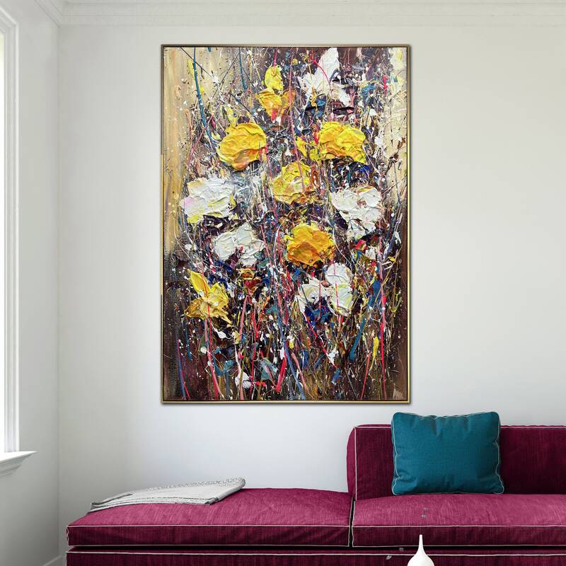 Original Textured Bouquet Oil Painting Creative Wall Art Abstract Colorful Flowers Artwork for Home | FLOWER RAIN