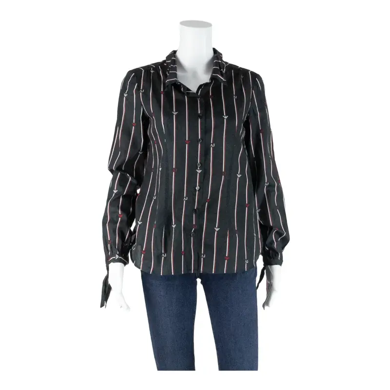 ARMANI JEANS Womens Printed Shirt Black Collared Long Sleeve Striped S