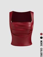 Women's Solid Color Square Neck Top, Elegant Fashion Casual Top for Daily Outdoor Wear, Women Clothing for Summer, Womenswear
