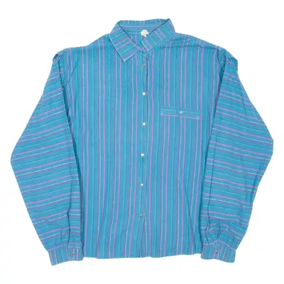 Popper Buttons Womens Shirt Blue Striped Long Sleeve M