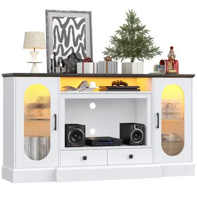 66'' Electric Fireplace TV Stand, Television Stands with RGB LED Light and Adjustable Shelves, Entertainment Center for TVs u...