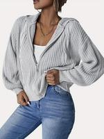 Women's Plain Zip Up Hooded Cardigan, Casual Long Sleeve Cable Knitting Outerwear, Cardigan for Women, Clothes for Women, Tre...