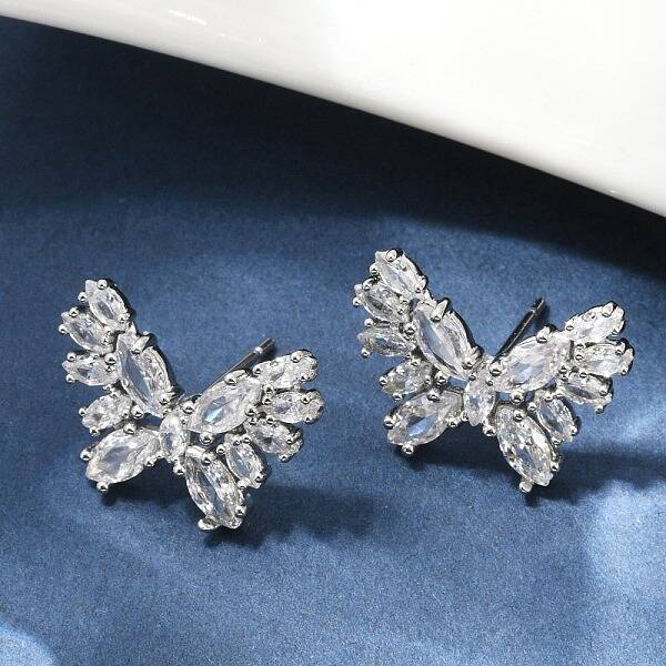 Butterfly Brass Micro Pave Cubic Zirconia Stud Earrings