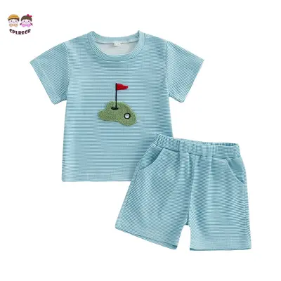 Toddler Boys Summer Shorts Set Golf Embroidered Short Sleeve Round Neck Tops Elastic Waistband Shorts