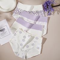 HOTCOM High-Waisted Cotton Underwear Ladies Panties Rural Purple Cheeky Style Floral Print Ventilate Comfy Booty Shorts for W...