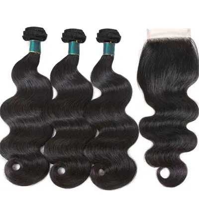 Body Wave 3 Bundles with Closure Virgin Remy Indian Hair-AshimaryHair.com