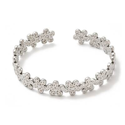 Non-Tarnish 304 Stainless Steel Flower Wrap Cuff Bangles for Women