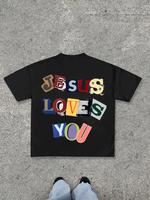 Men's Jesus Loves You Print Round Neck Tee, Regular Fit Casual Fashion Short Sleeve T-shirt for Daily Wear, Men's Top for Sum...