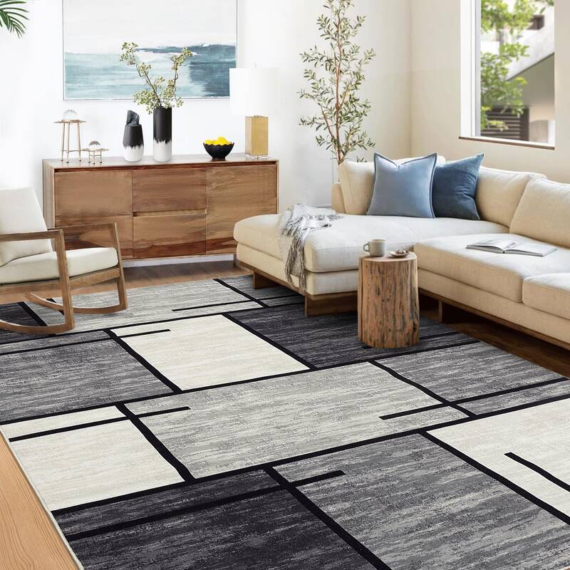 Garvee Washable Rugs 9x12 Rug for Living Room Modern Geometric Rug Non Slip Grey Rug Soft Throw Rugs Large Area Rug Stain Res...