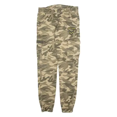 ERGET Cargo Camo Mens Trousers Green Slim Tapered W30 L30