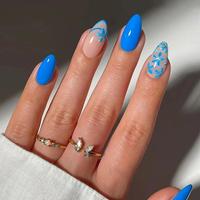 Flower Pattern Fake Nail, 24pcs Short Almond False Nail with Nail File & Jelly Glue & Wooden Stick, DIY Nail Art Kit for Wome...