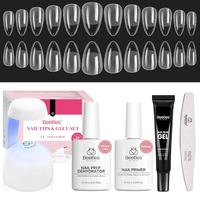 Beetle Thin Extension Nail Tips Kit with Nail Prep Dehydrator and Primer Almond/Coffin/Square Shape Half Matte Acrylic Nail F...