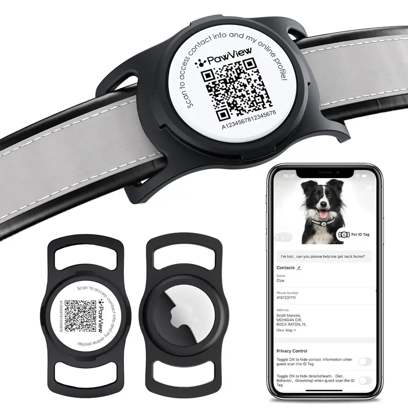 AirTag Dog Collar Holder, Smart QR Code AirTag Holder for Cats and Dogs - Scan Alert | Instant Location | Pet Online Profile ...