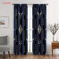 Western Style Bull Skull Pattern Curtain, 2 Counts/set Exquisite Ethnic Aztec Cow Drapes, Window Curtain for Home Living Room...