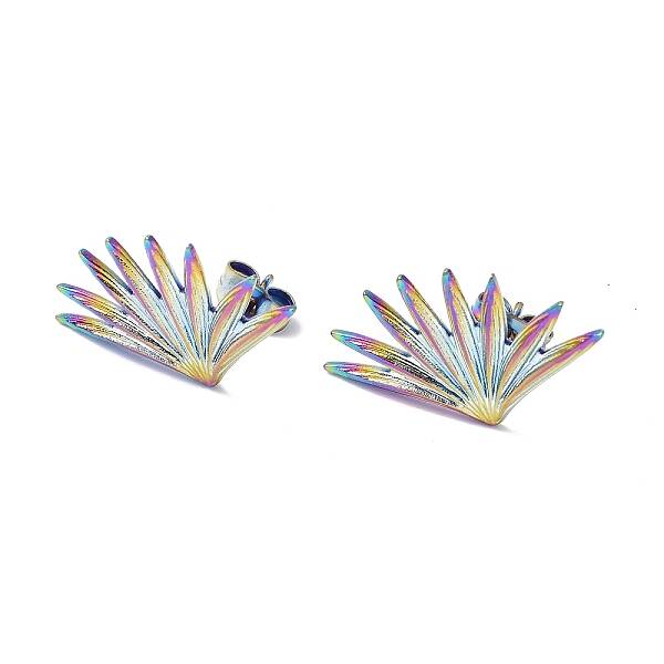 Ion Plating(IP) 304 Stainless Steel Grass Stud Earrings for Women