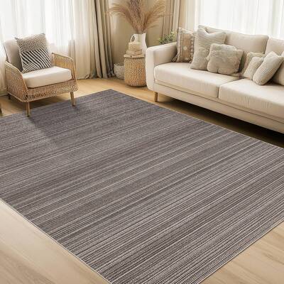 Garvee Washable Rug 8x10 Modern Stripe Design Non-Slip Soft Low Pile Polyester Foldable Indoor Living Room Bedroom