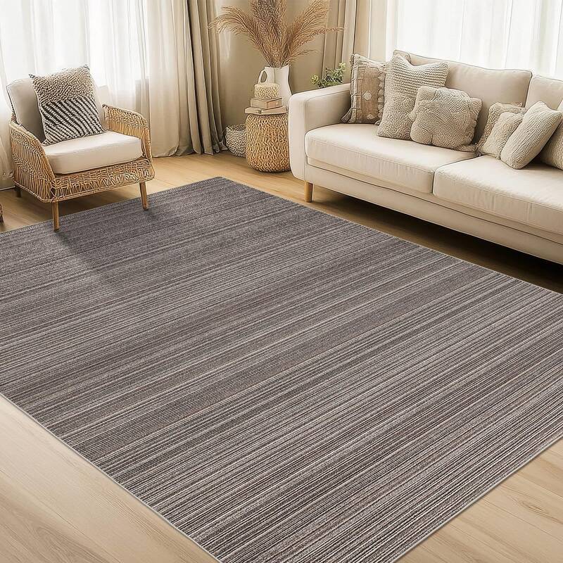 Garvee Washable Rug 8x10 Modern Stripe Design Non-Slip Soft Low Pile Polyester Foldable Indoor Living Room Bedroom